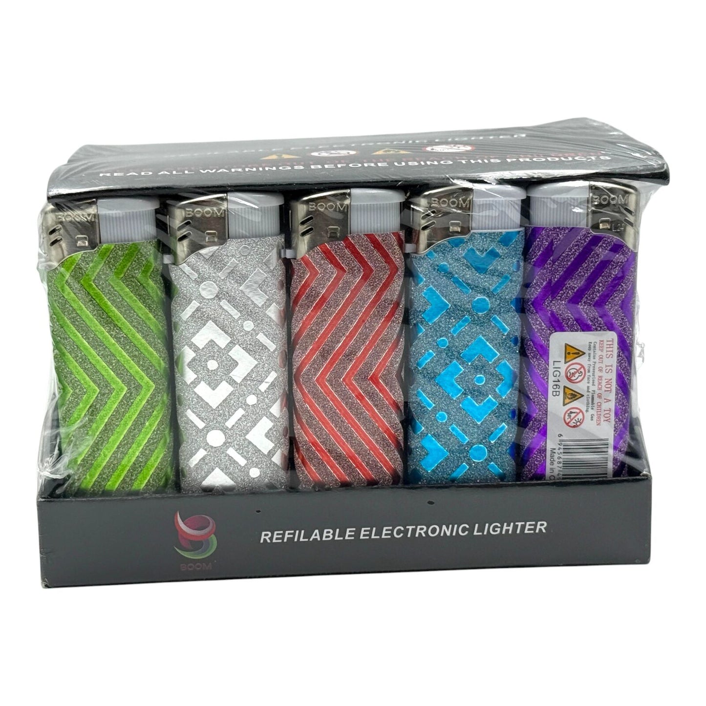 Box of 50 Boom Zig Zag Click Refillable Gas Lighters Assorted Colours
