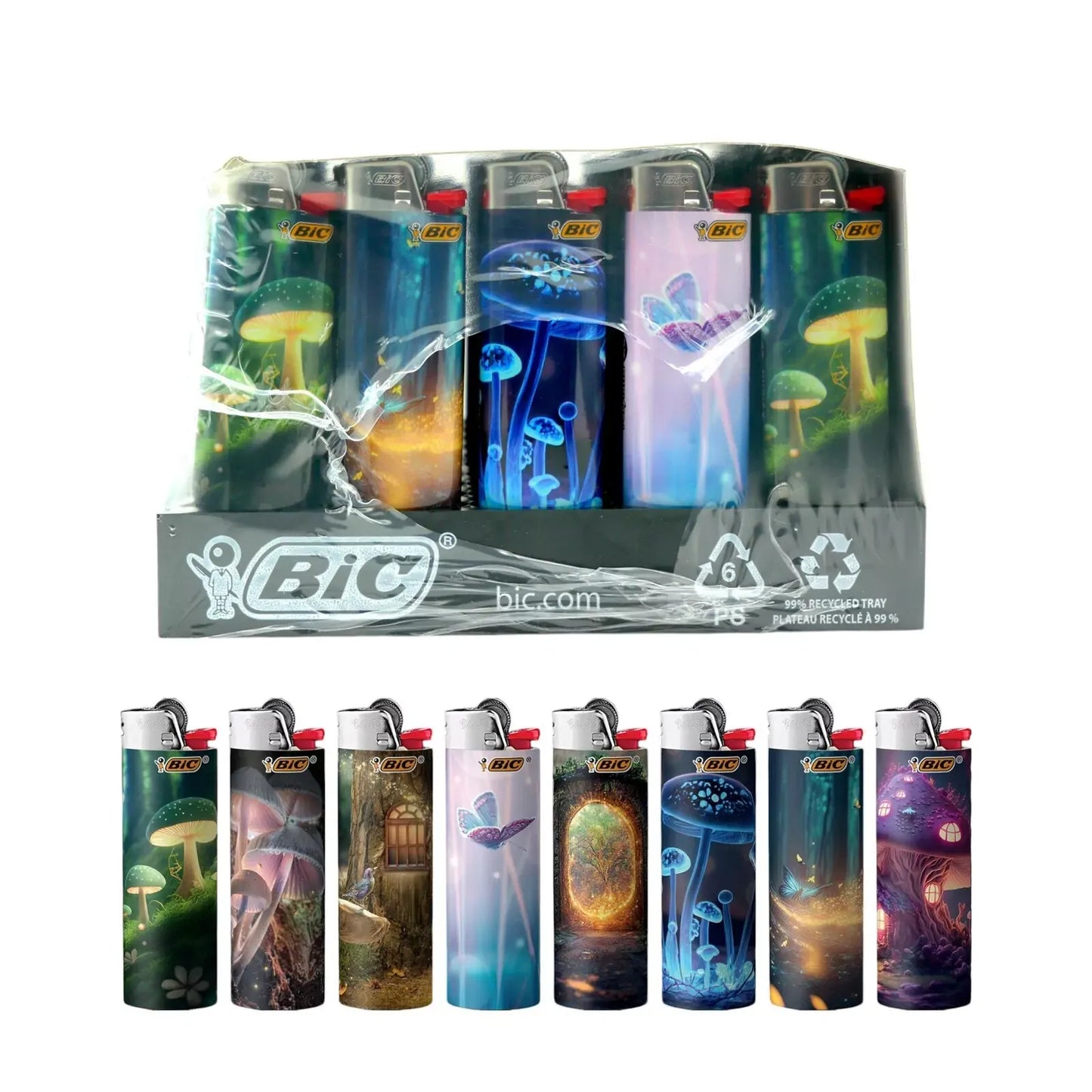 50x Custom Assorted BIC Maxi Lighters Various Designs Tray Box J26