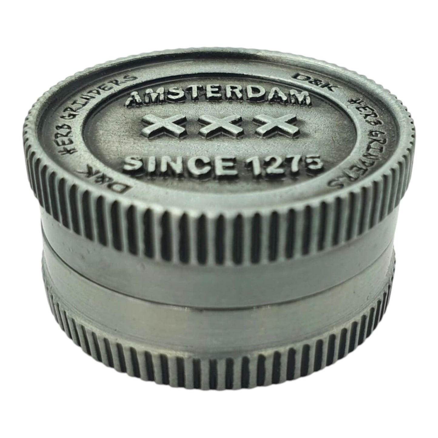 Amsterdam Metal Herb Grinder 2 Piece Storage Pipe Smoking Set