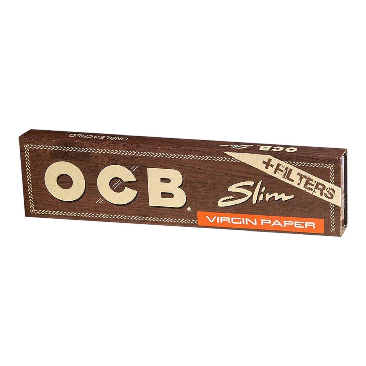 OCB Virgin King Size Slim Rolling Papers 32 Leaves with Tips Unbleached Brown