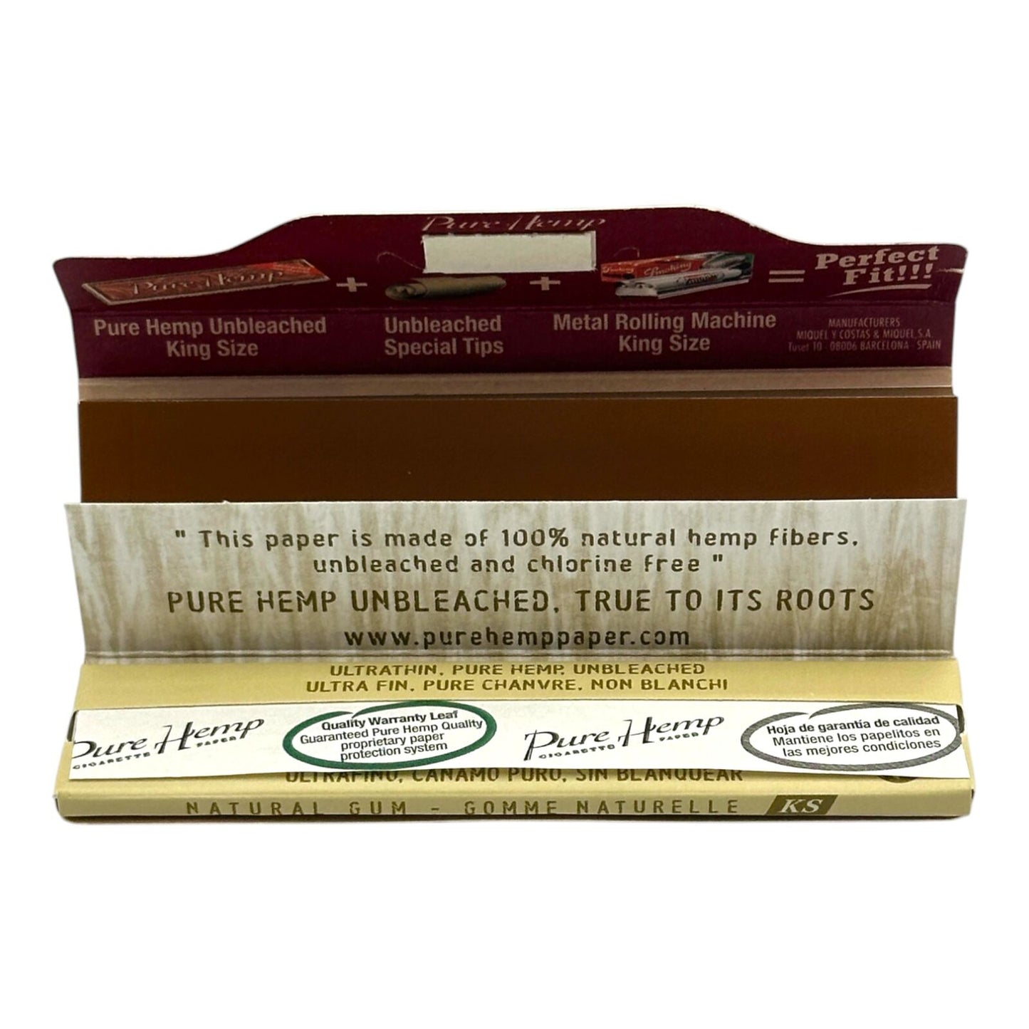 Pure Hemp King Size Unbleached Rolling Papers 33 Leaves + Tips