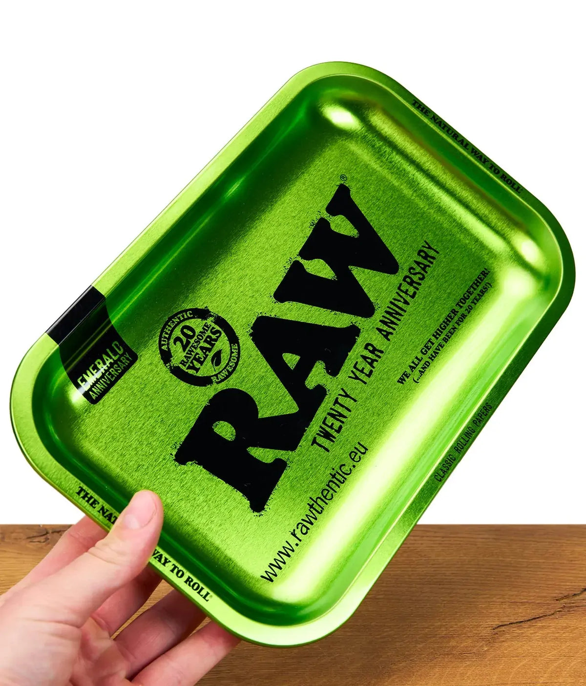Raw Rolling Tray 28x18cm Emerald Green + Aliminium Tube 20th Anniversary Edition Combo