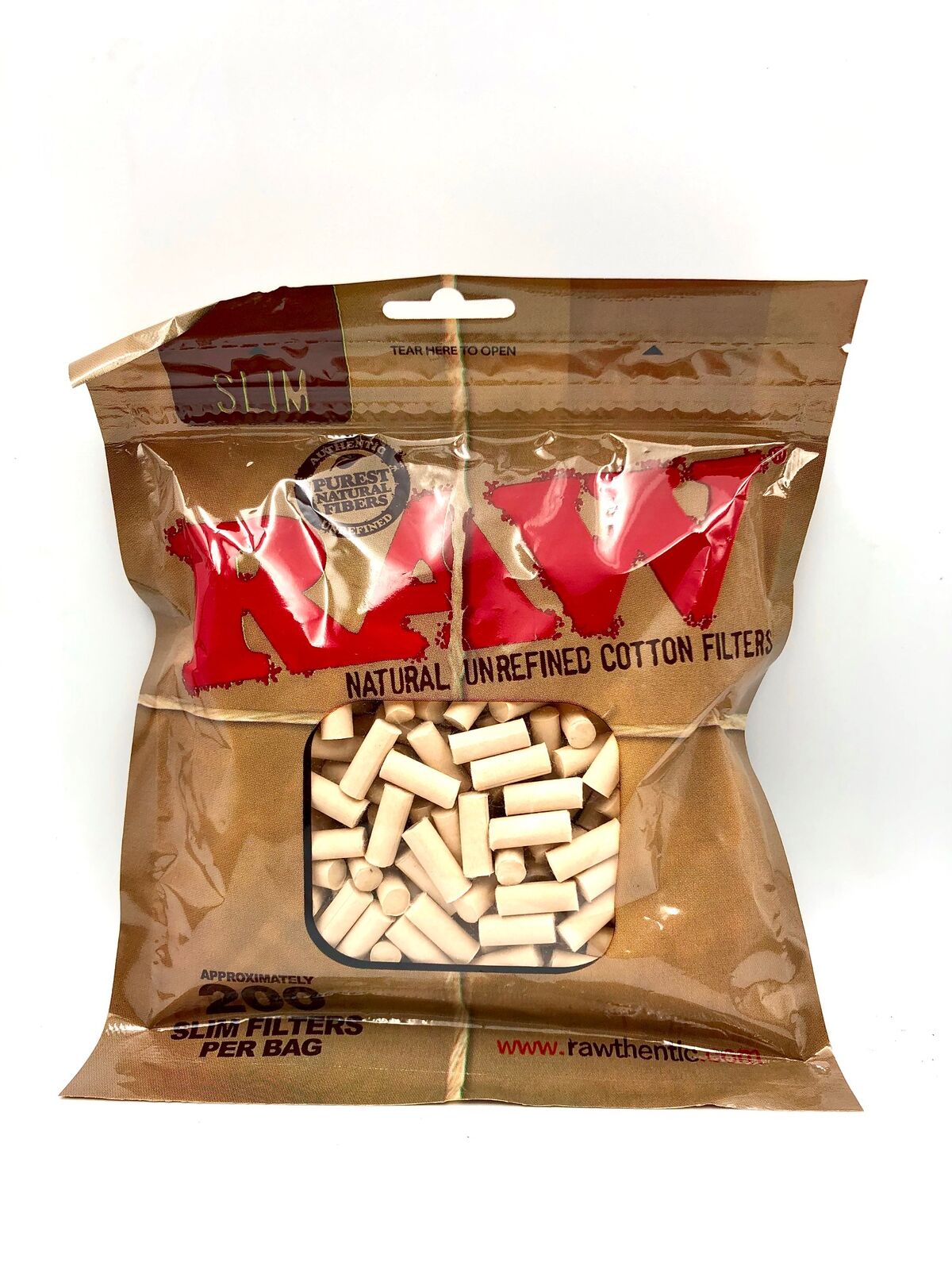 RAW Slim Unbleached Cotton Filters 6mm - 200 Tip Re-Sealable Bag Smoking Filters