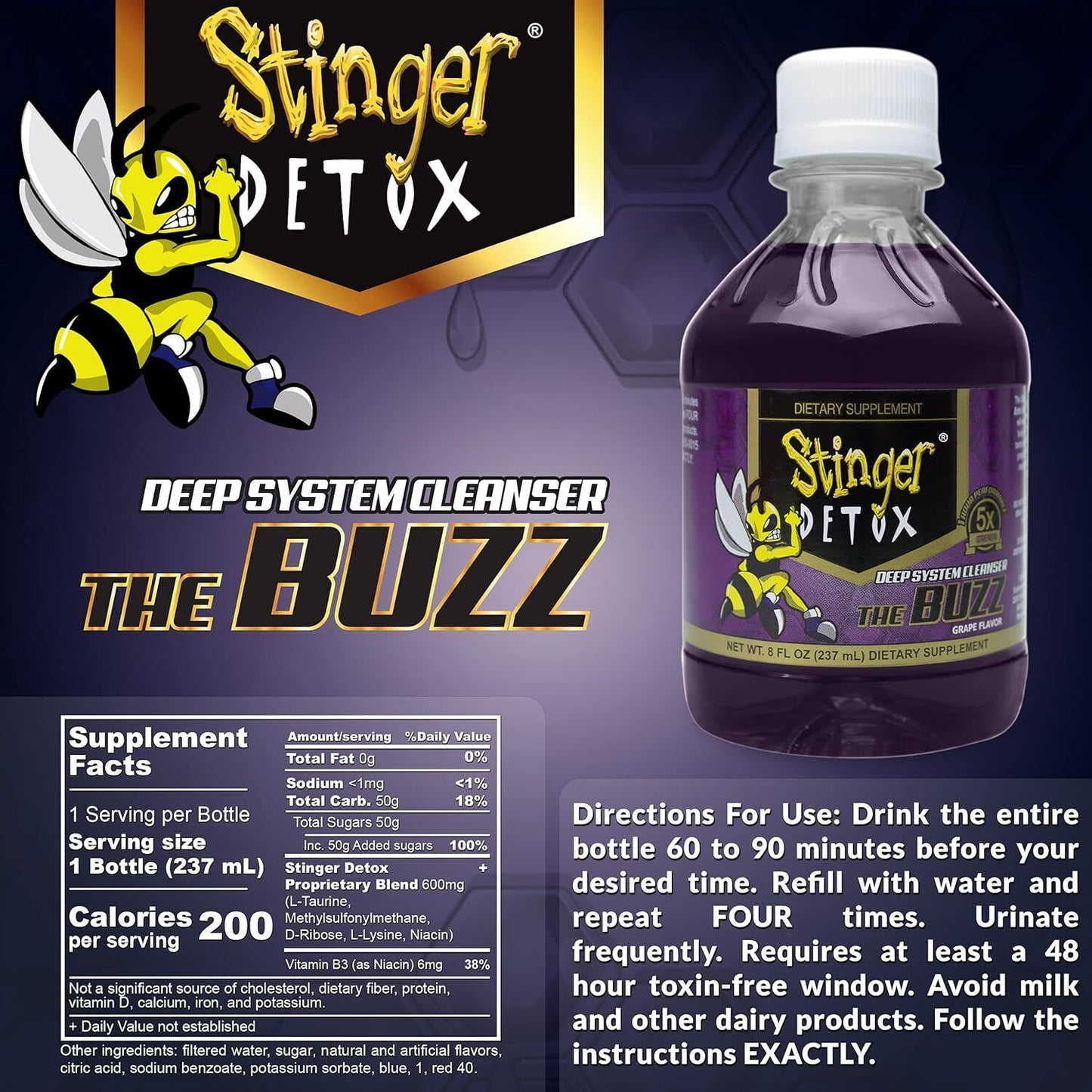 Stinger Detox 5X 7-Day Extra Strength Permanent Drink Grape Flavour 8 FL OZ