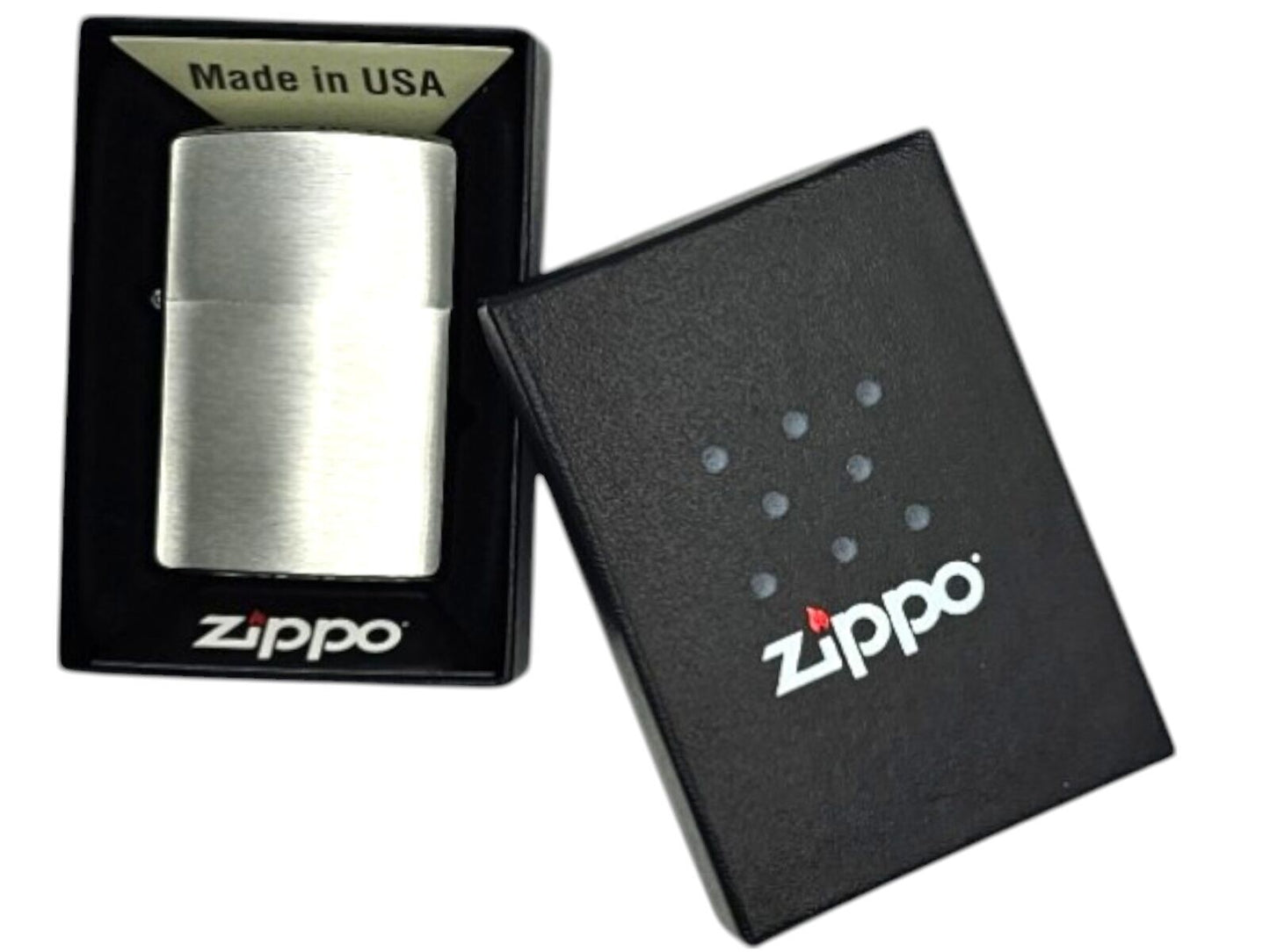 Zippo Brushed Fin Chrome Oil Lighter Set