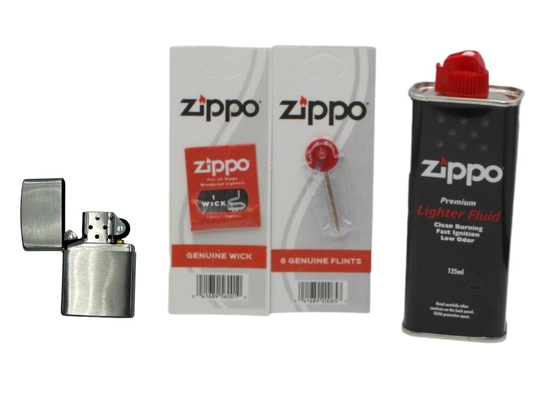 Zippo Brushed Fin Chrome Oil Lighter Set