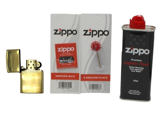Zippo High Polished Brass Oil Lighter Set