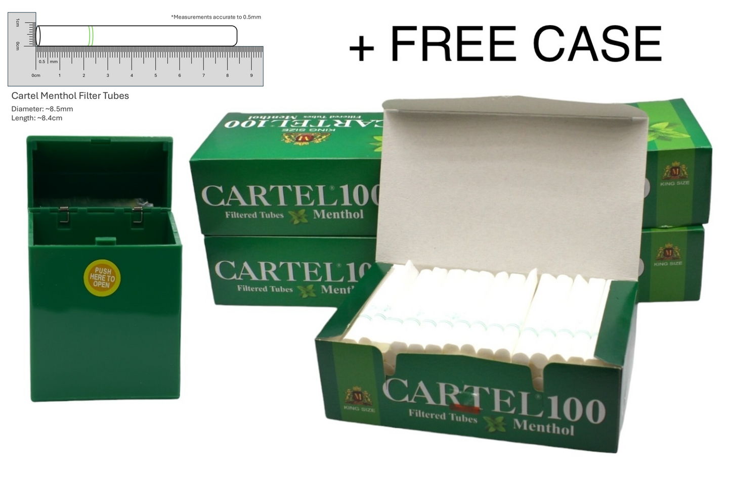 500x Cartel Green Menthol Filter Tubes + Case
