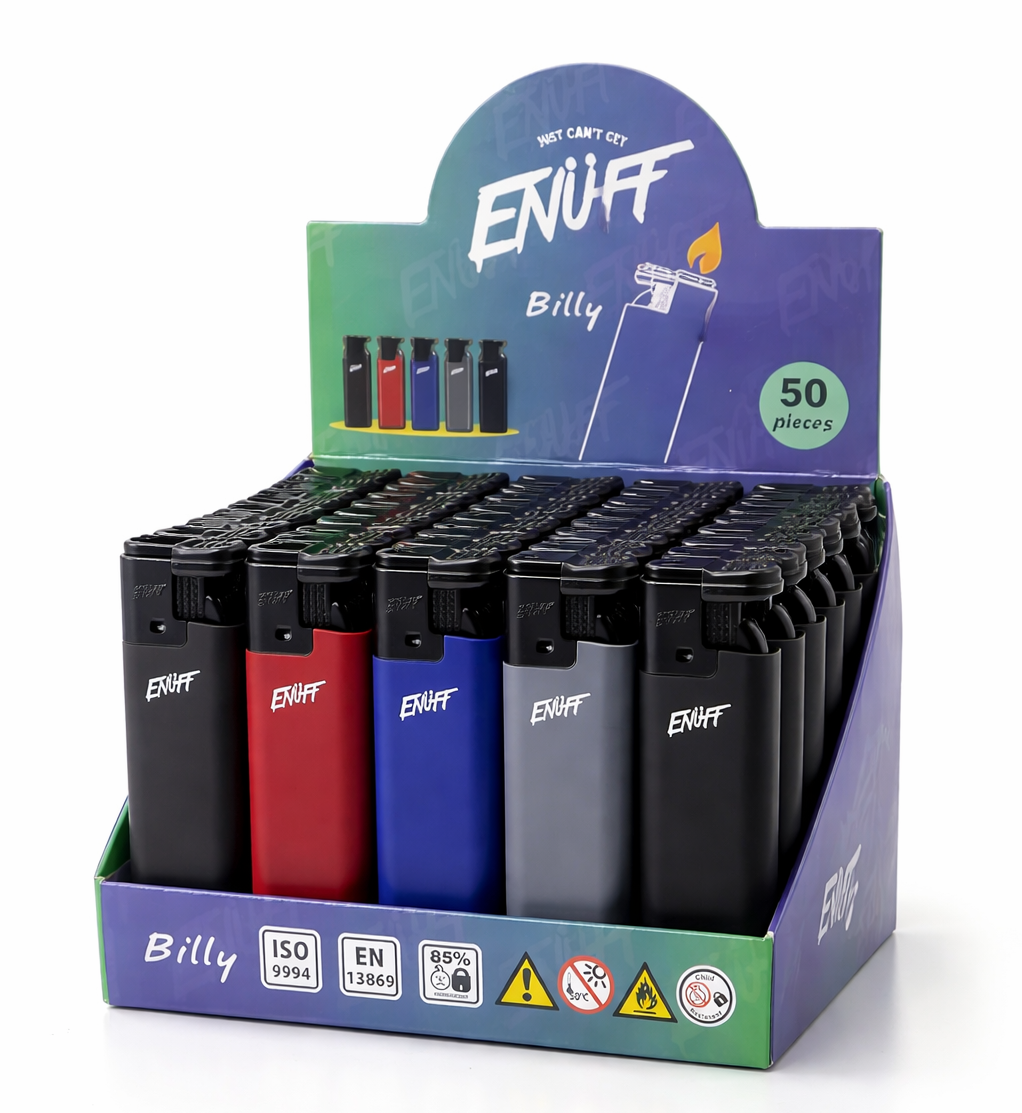 50 Enuff Billy Jet Torch Flame Lighters Refillable Adjustable Flame Windproof Box