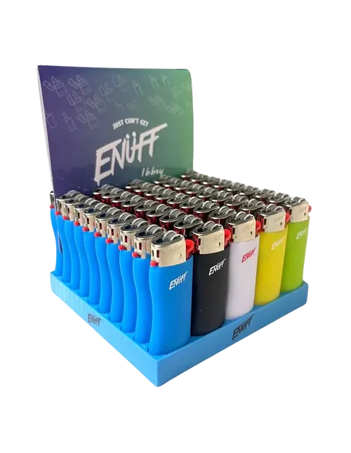 50pc ENUFF Mini Flint Lighter Ibbzy Design Display Assorted Colours Pocket Size