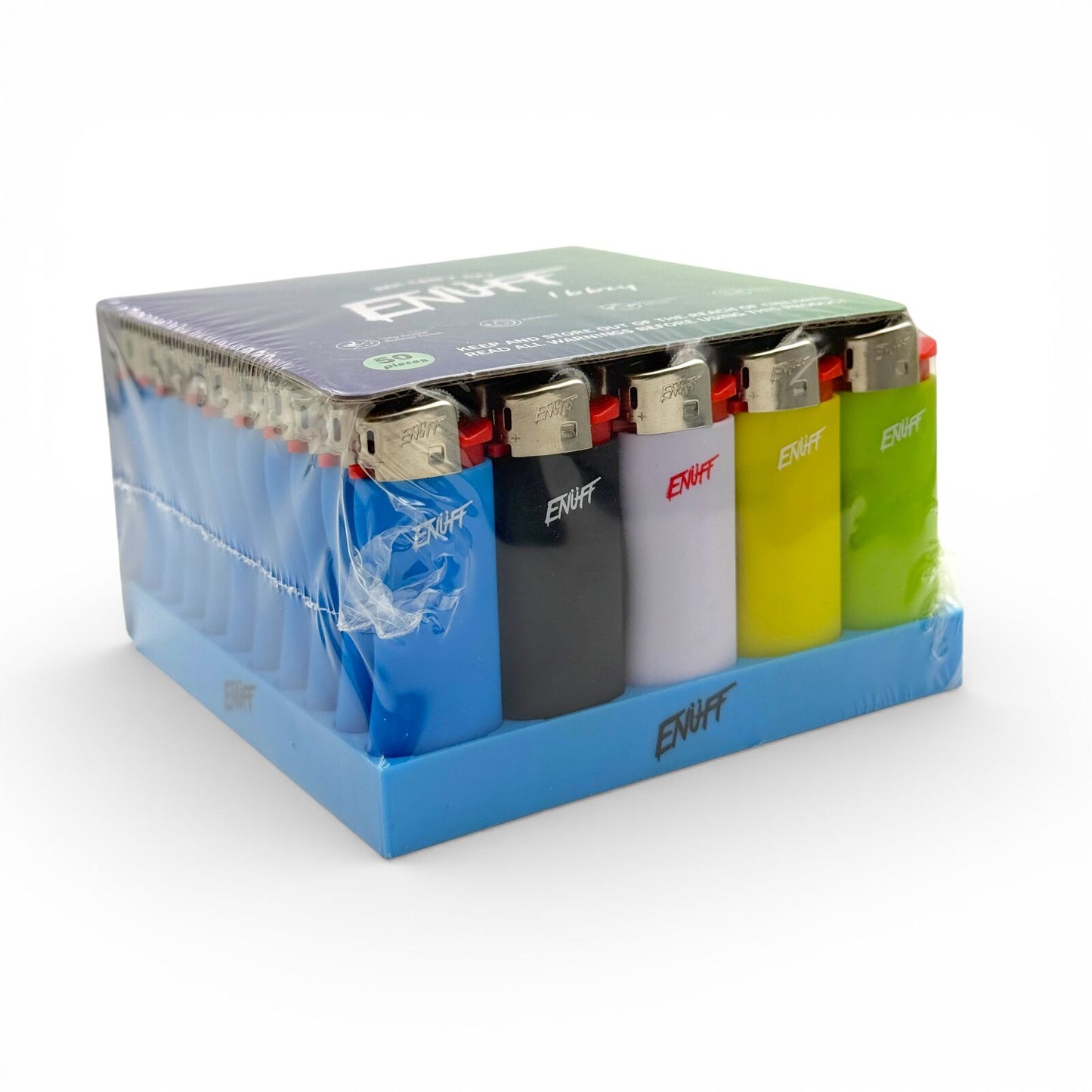 50pc ENUFF Mini Flint Lighter Ibbzy Design Display Assorted Colours Pocket Size
