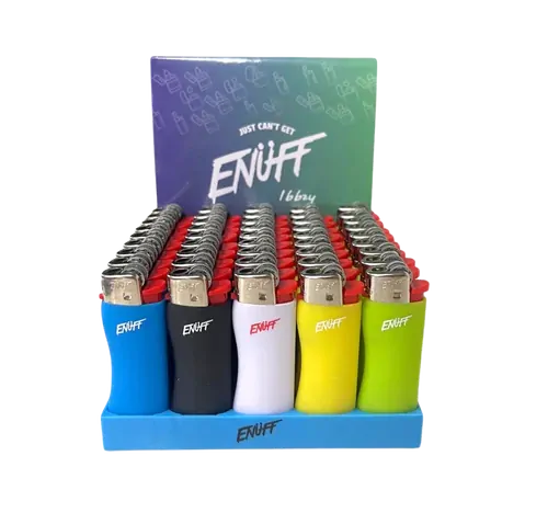 50pc ENUFF Mini Flint Lighter Ibbzy Design Display Assorted Colours Pocket Size