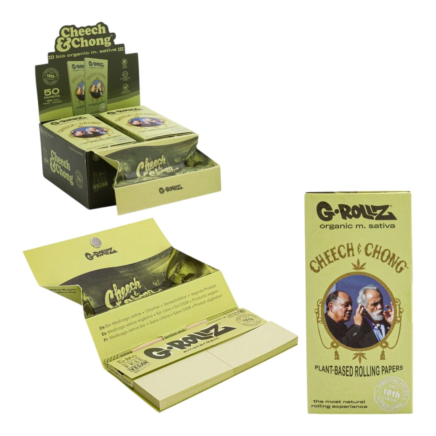 G-Rollz Cheech & Chong King Size Slim Rolling Papers Tips Tray Poker - 50 Leaves