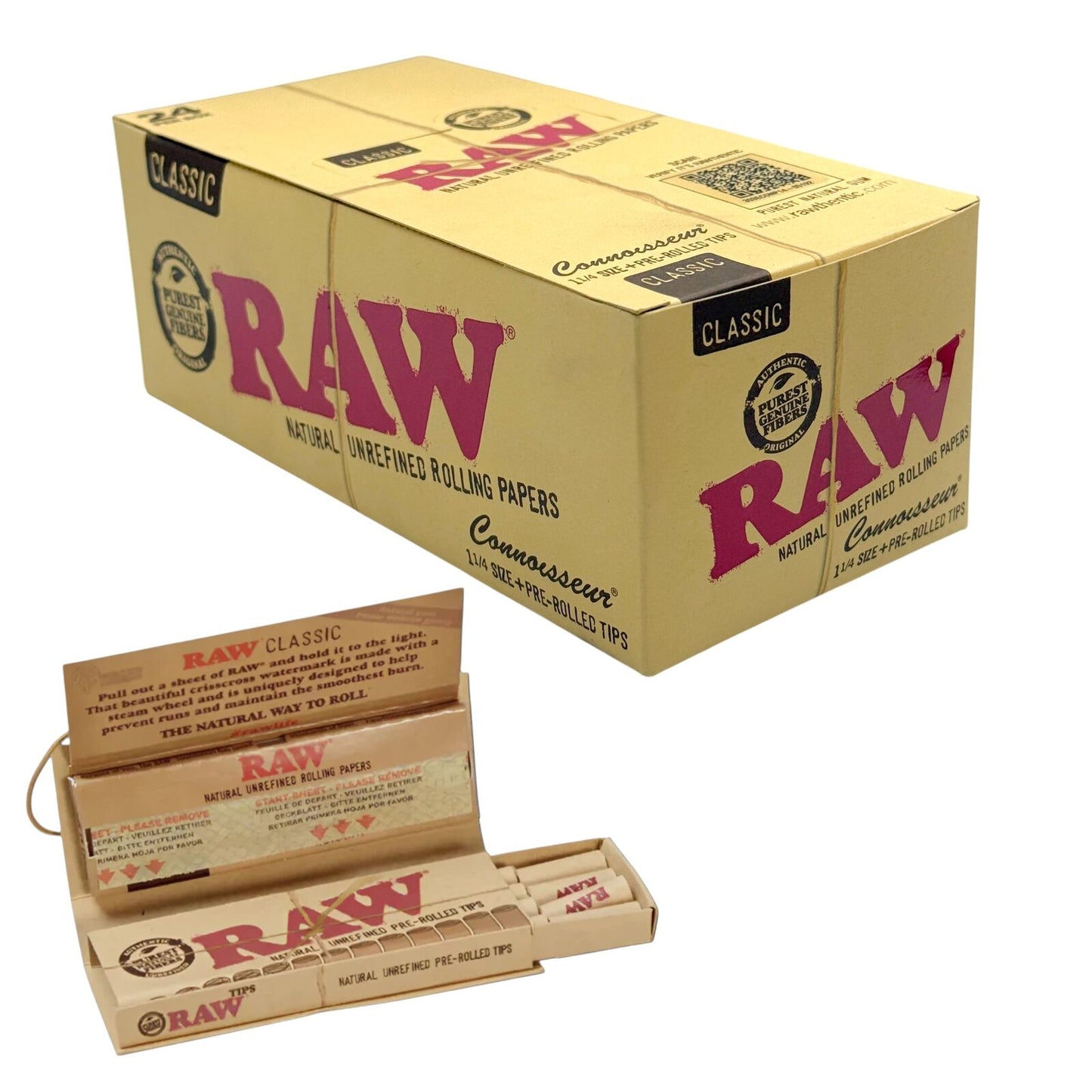 4 x RAW Classic 1 1/4 Papers with Pre rolled Tips (50 Leaves)