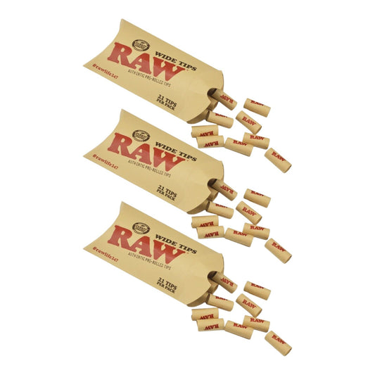 3 x RAW Wide Pre-Rolled Tips Unrefined Filters 63 Tips Total