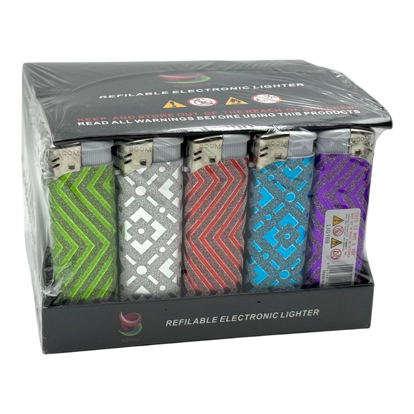 Box of 50 Boom Zig Zag Click Refillable Gas Lighters Assorted Colours
