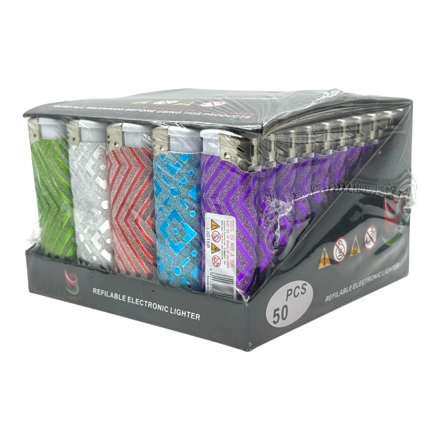 Box of 50 Boom Zig Zag Click Refillable Gas Lighters Assorted Colours