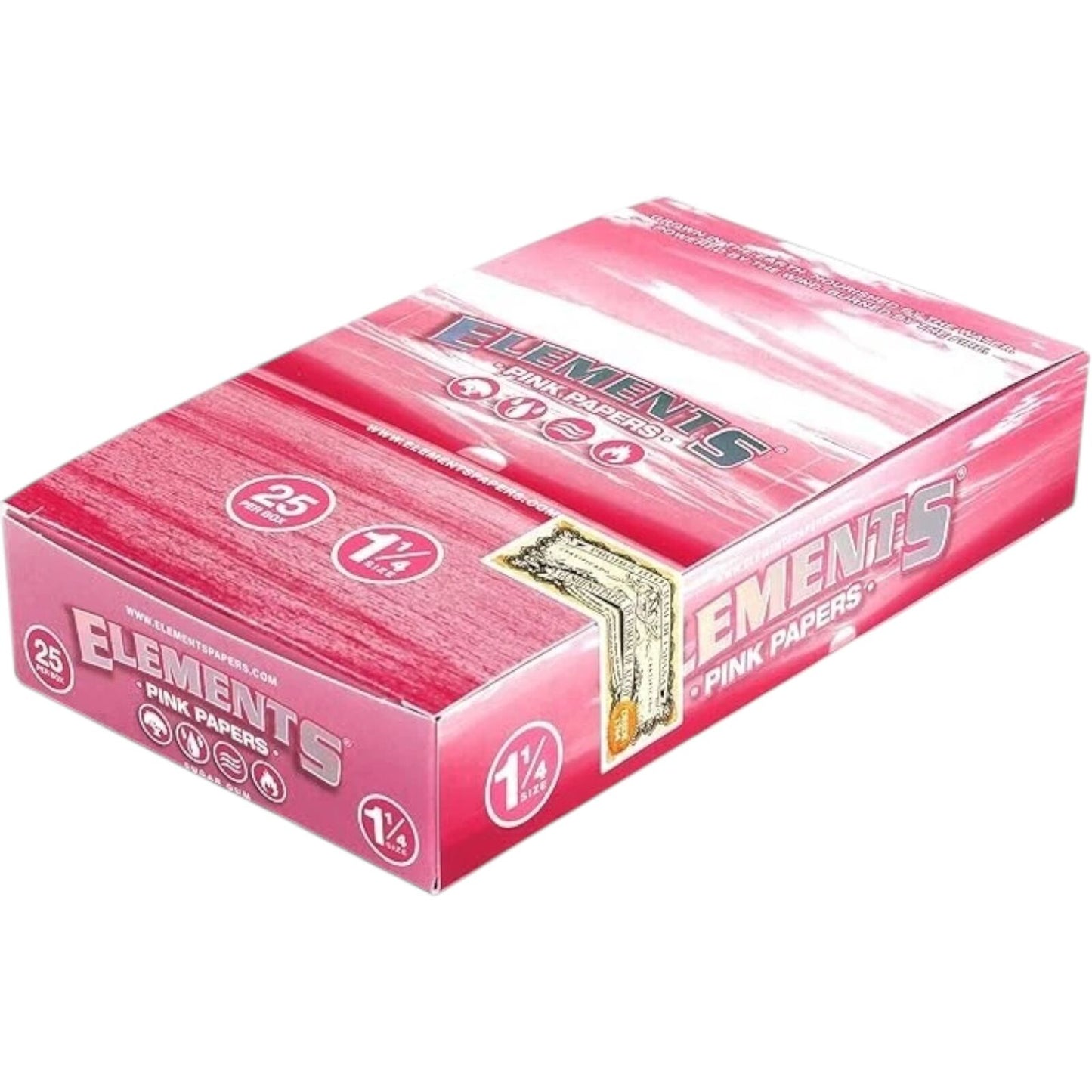Box of 25 Elements 1 1/4 Pink Rolling Papers 25 Packs x 50 Leaves (1250 Total)