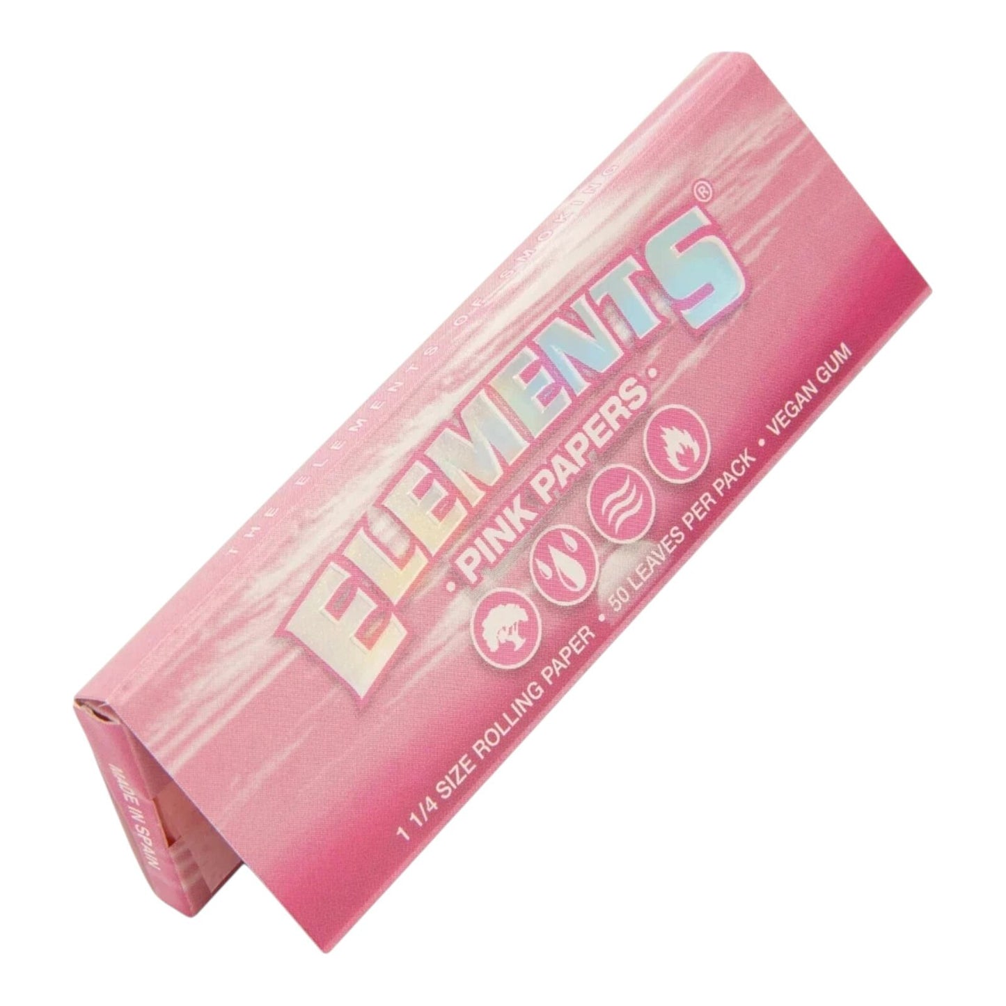 Box of 25 Elements 1 1/4 Pink Rolling Papers 25 Packs x 50 Leaves (1250 Total)