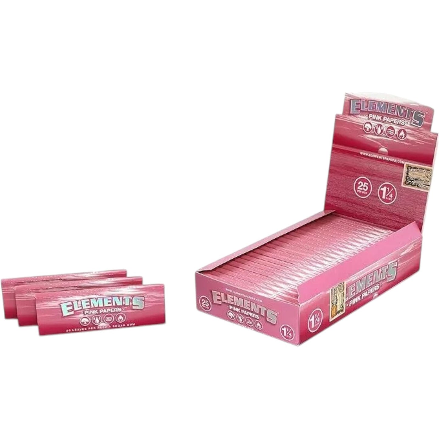 Box of 25 Elements 1 1/4 Pink Rolling Papers 25 Packs x 50 Leaves (1250 Total)
