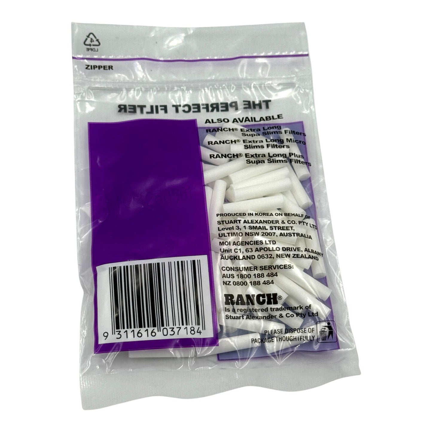 Ranch Extra Long Nano Slim Cigarette Filters 1 Bag 80 Tips