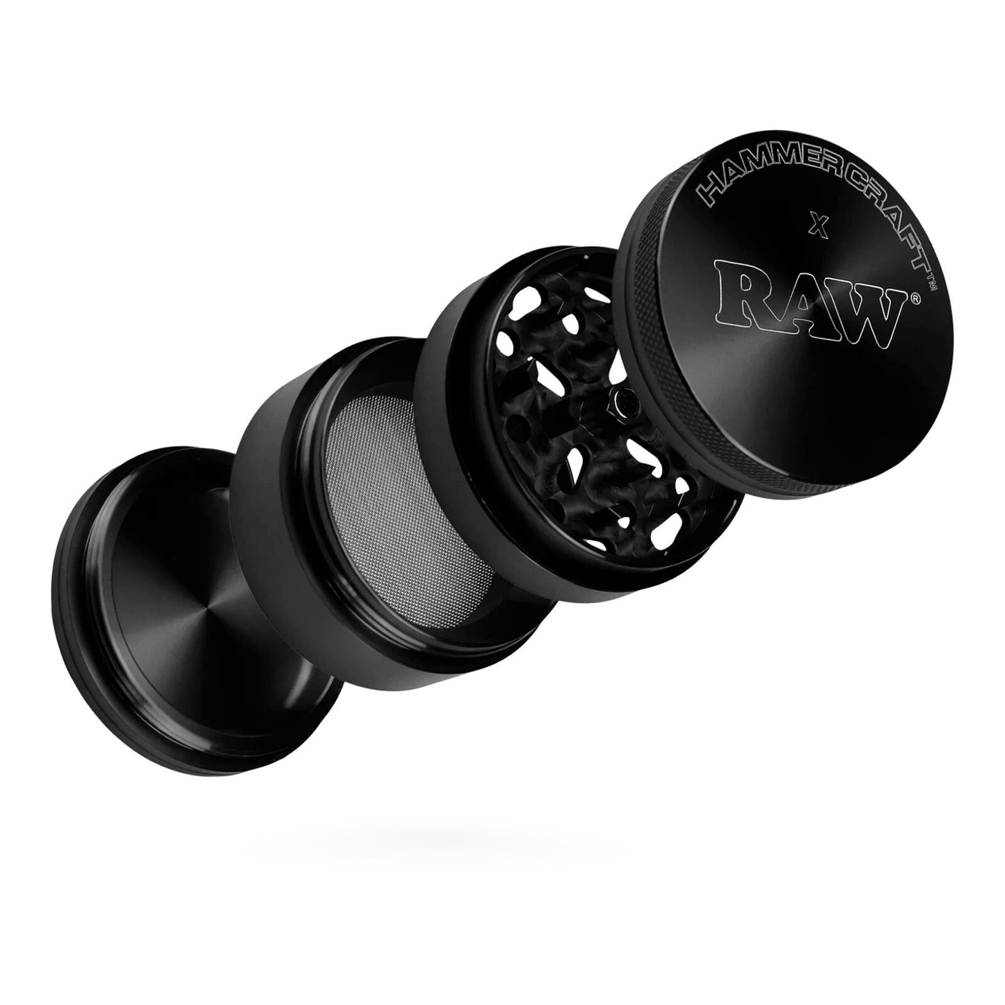 RAW x Hammercraft Black 2.2" Medium Aluminium 4 Piece Grinder Herb 5.5 x 4.5cm