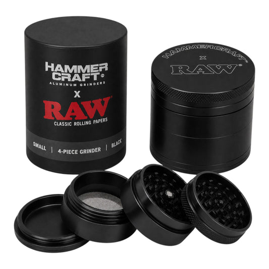 RAW x Hammercraft Black 2 Inch Small Aluminium 4 Piece Grinder Herb 4.8 x 4.3cm