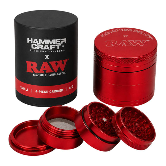 RAW x Hammercraft Red 2 Inch Small Aluminium 4 Piece Grinder Herb 4.8 x 4.3cm