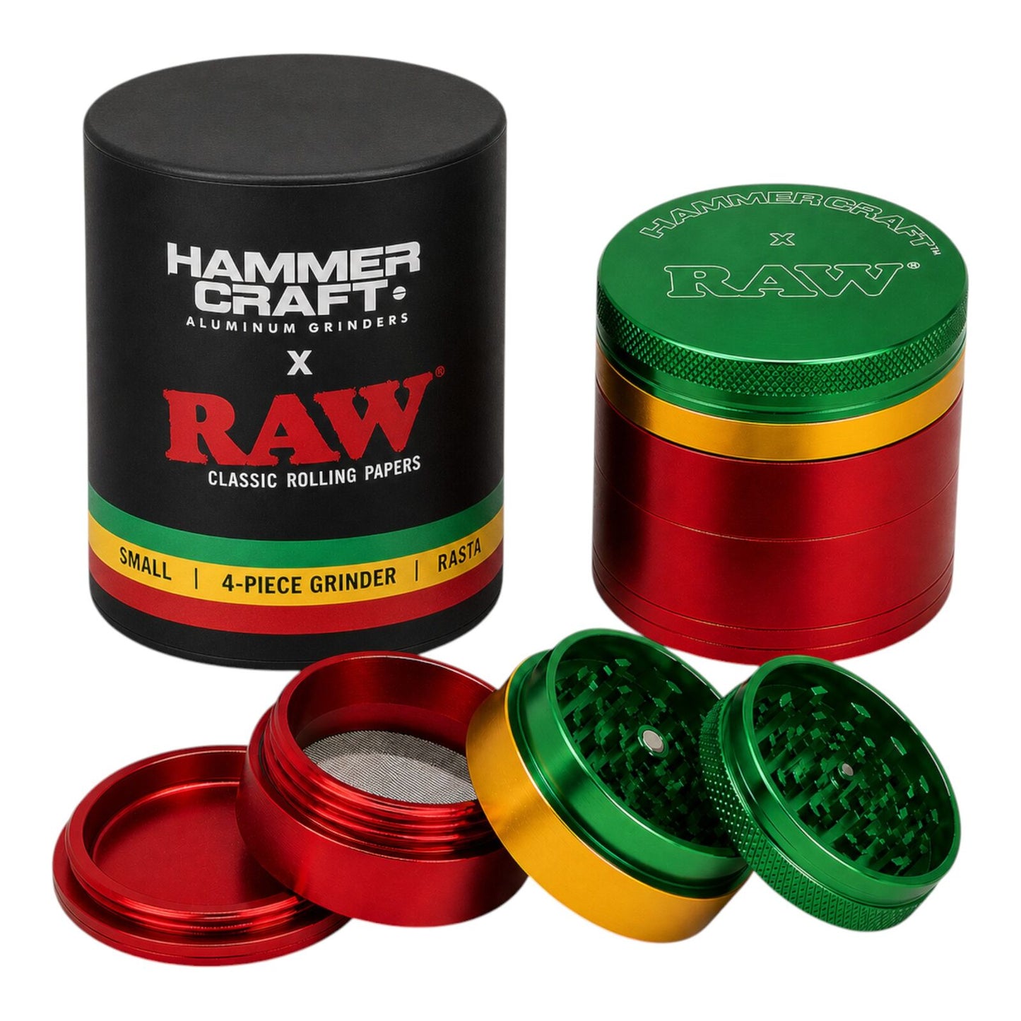 RAW x Hammercraft Rasta 2 Inch Small Aluminium 4 Piece Grinder Herb 4.8 x 4.3cm