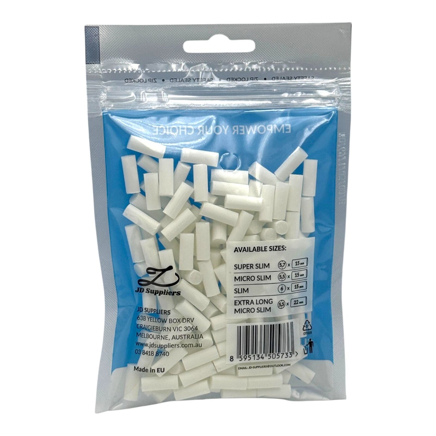 Box of 10 VNT Super Slim Blue Filter Tips 150 Tips Per Pack - 1500 Total Tips