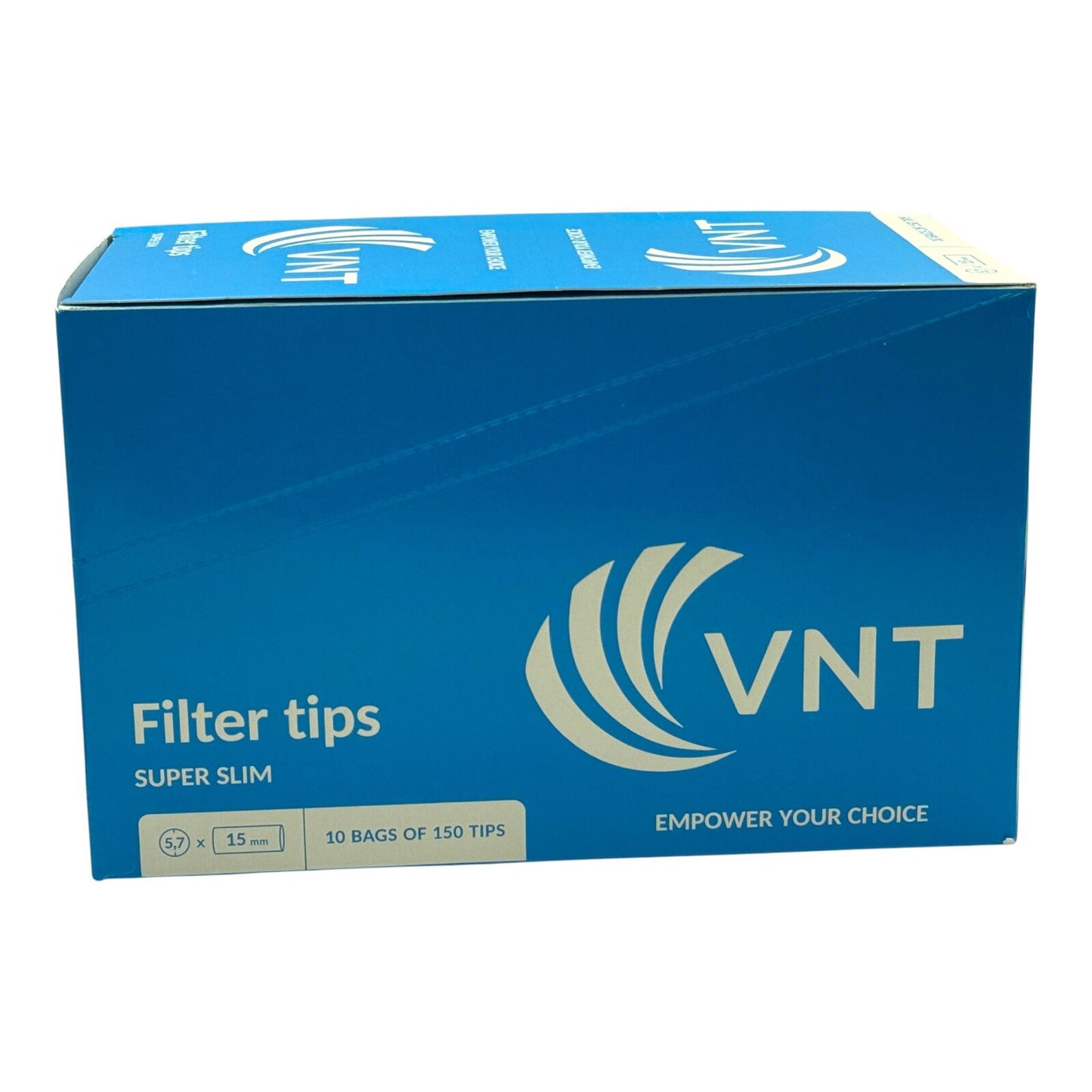 Box of 10 VNT Super Slim Blue Filter Tips 150 Tips Per Pack - 1500 Total Tips