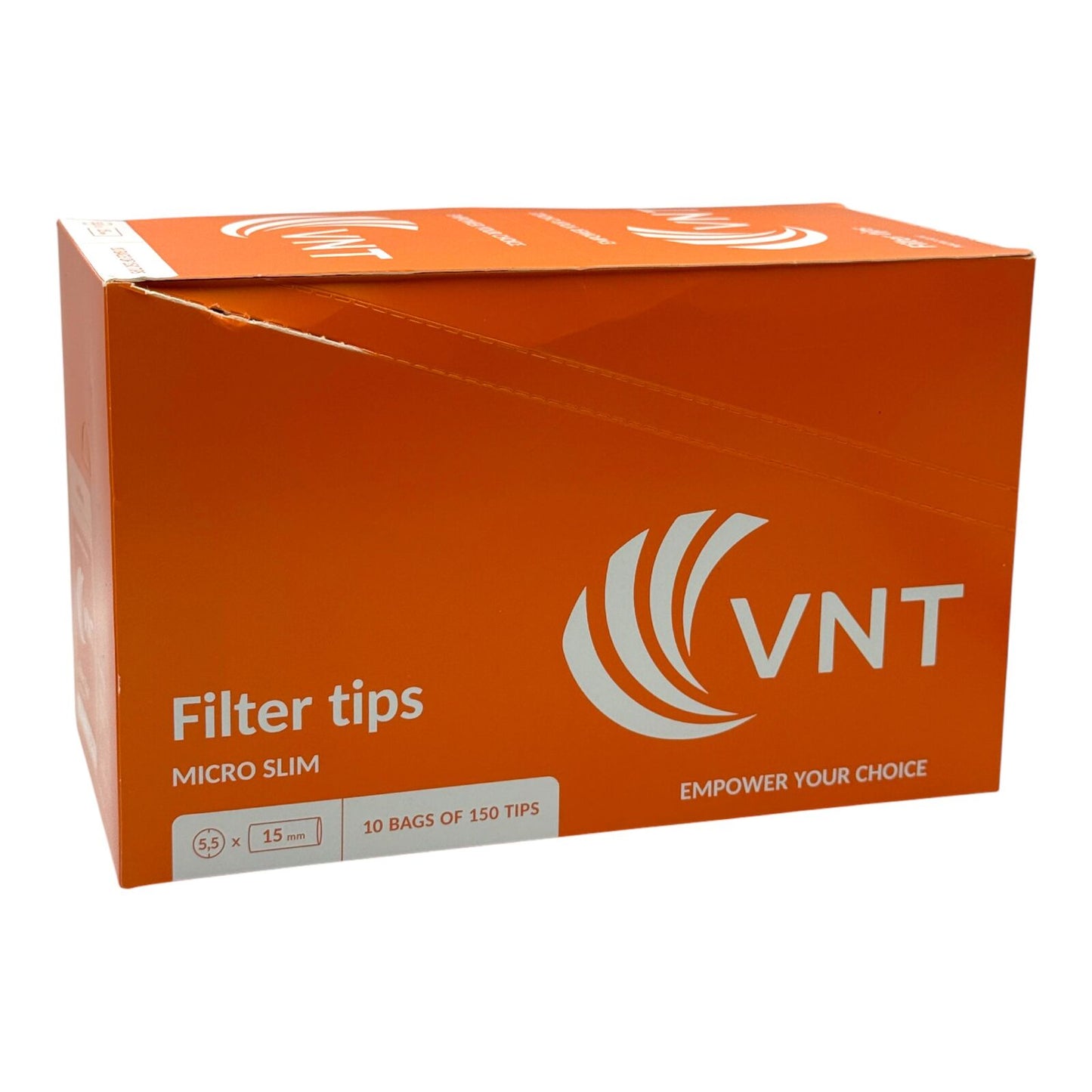 Box of 10 VNT Micro Slim Orange Filter Tips 150 Tips Per Pack - 1500 Total Tips