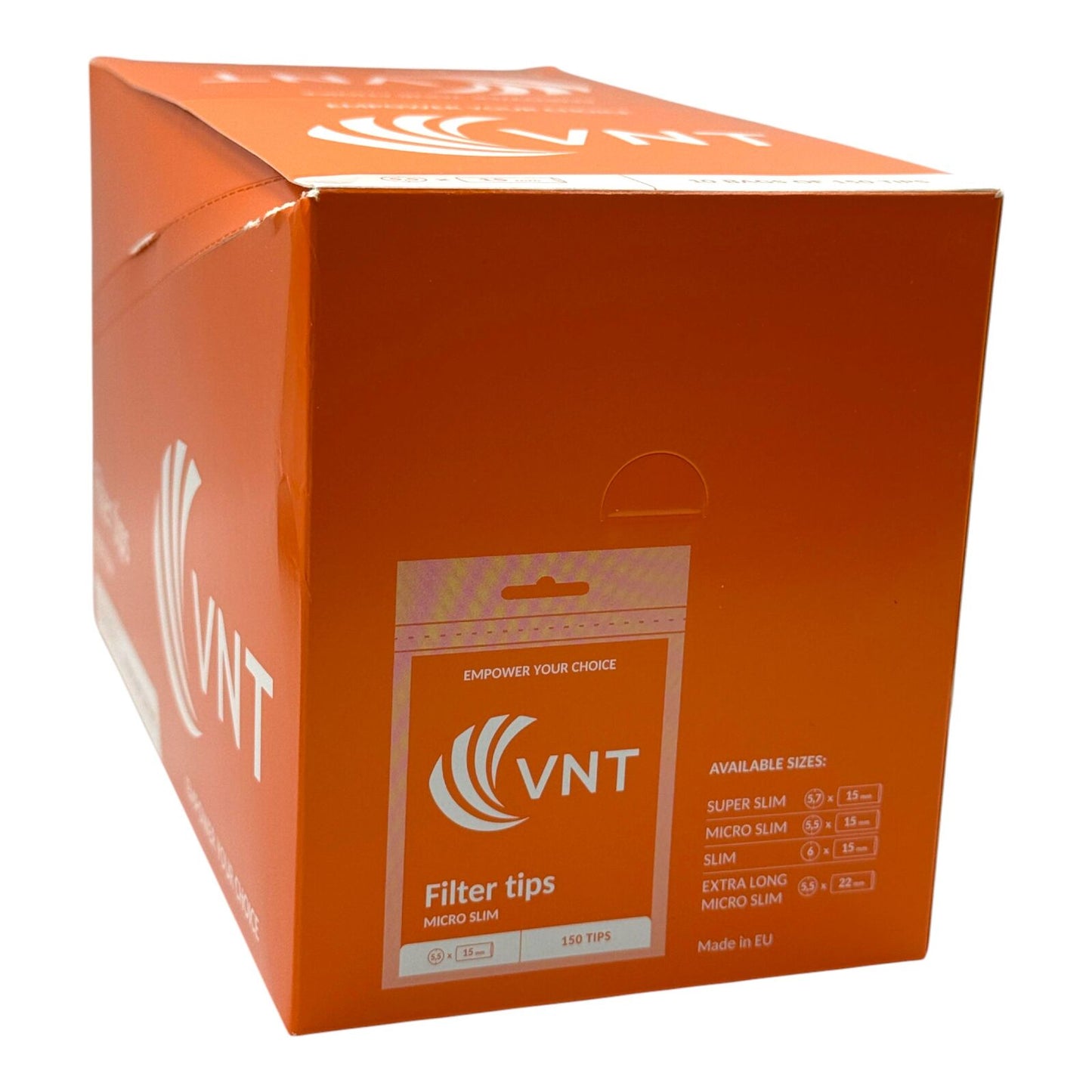 Box of 10 VNT Micro Slim Orange Filter Tips 150 Tips Per Pack - 1500 Total Tips