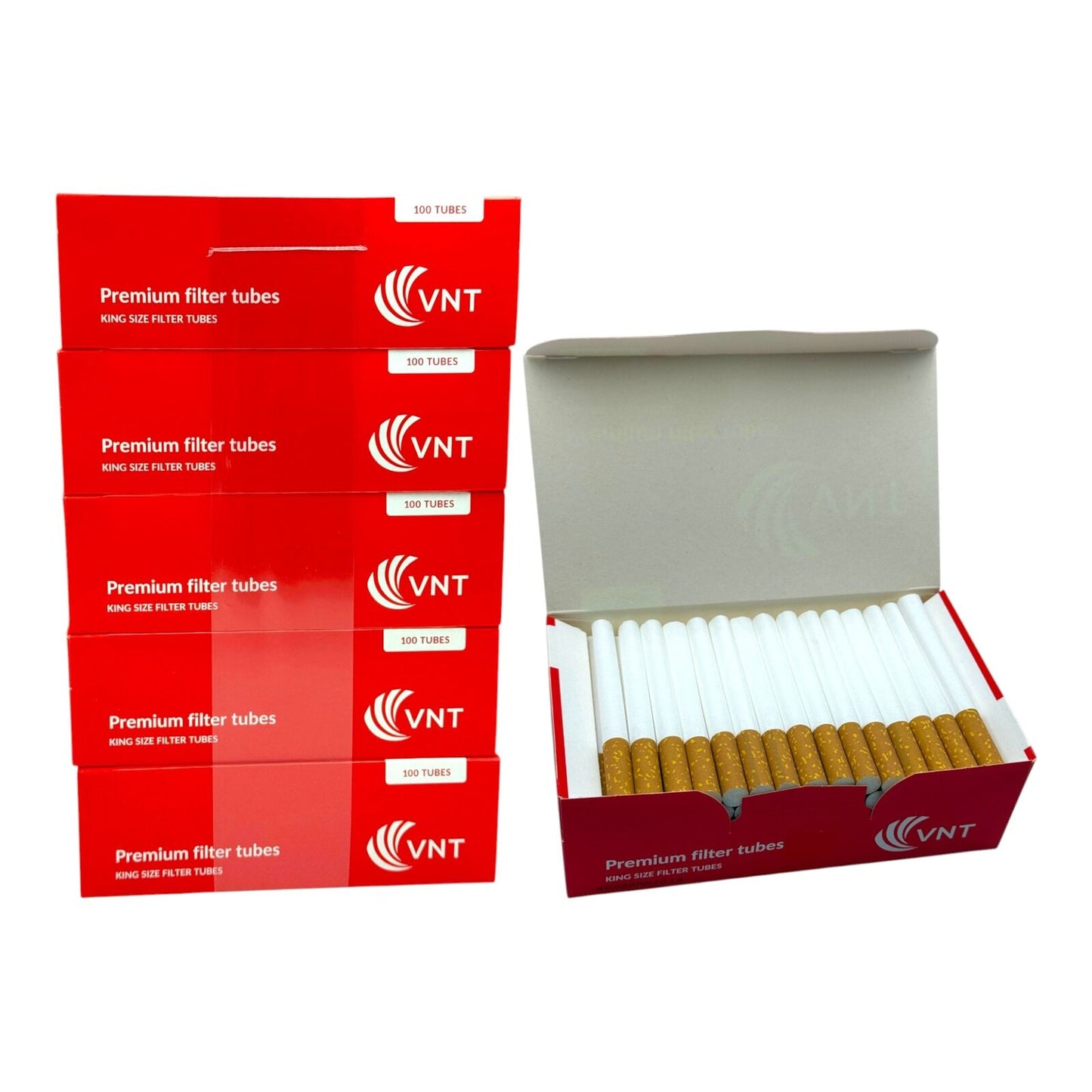 500x VNT Premium Filter Tubes King Size Red Smoking