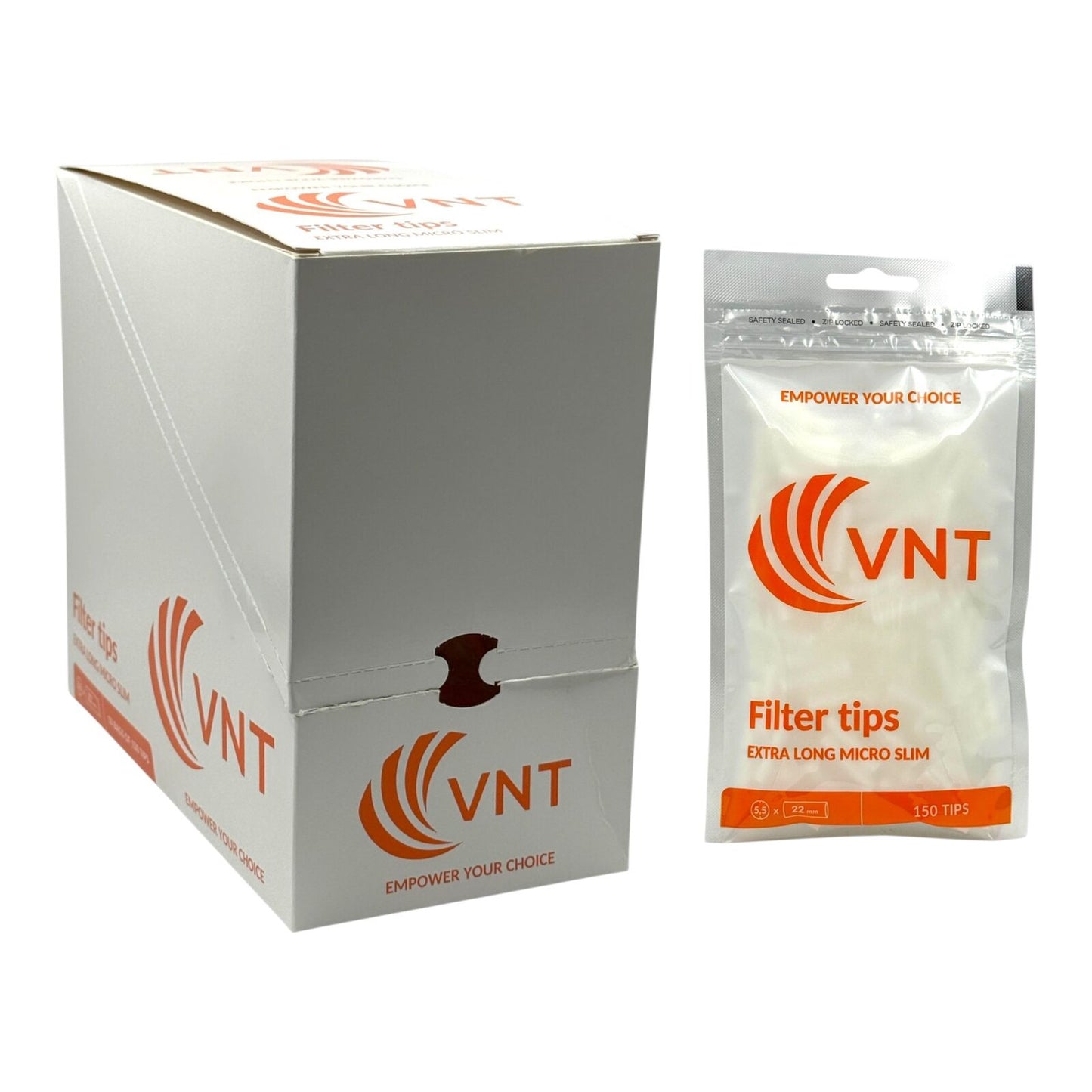 VNT Extra Long Micro Slim White Filter Tips 150 Count Rolling Tips