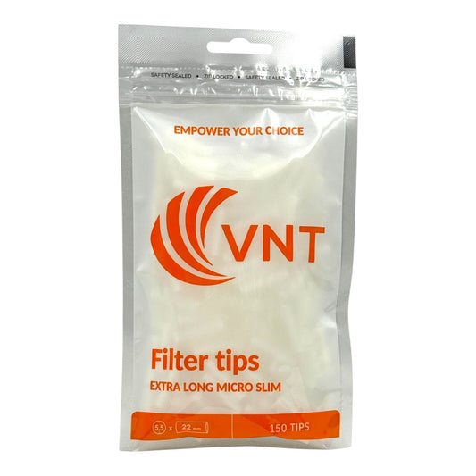 VNT Extra Long Micro Slim White Filter Tips 150 Count Rolling Tips