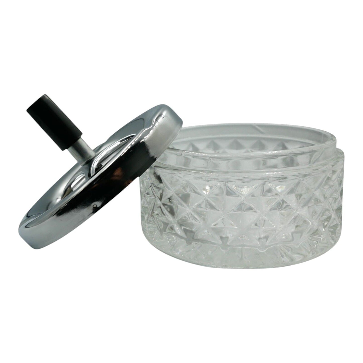 Vintage Clear Glass Push Down Ashtray Cigarette Smoke Ash Outdoor/Indoor