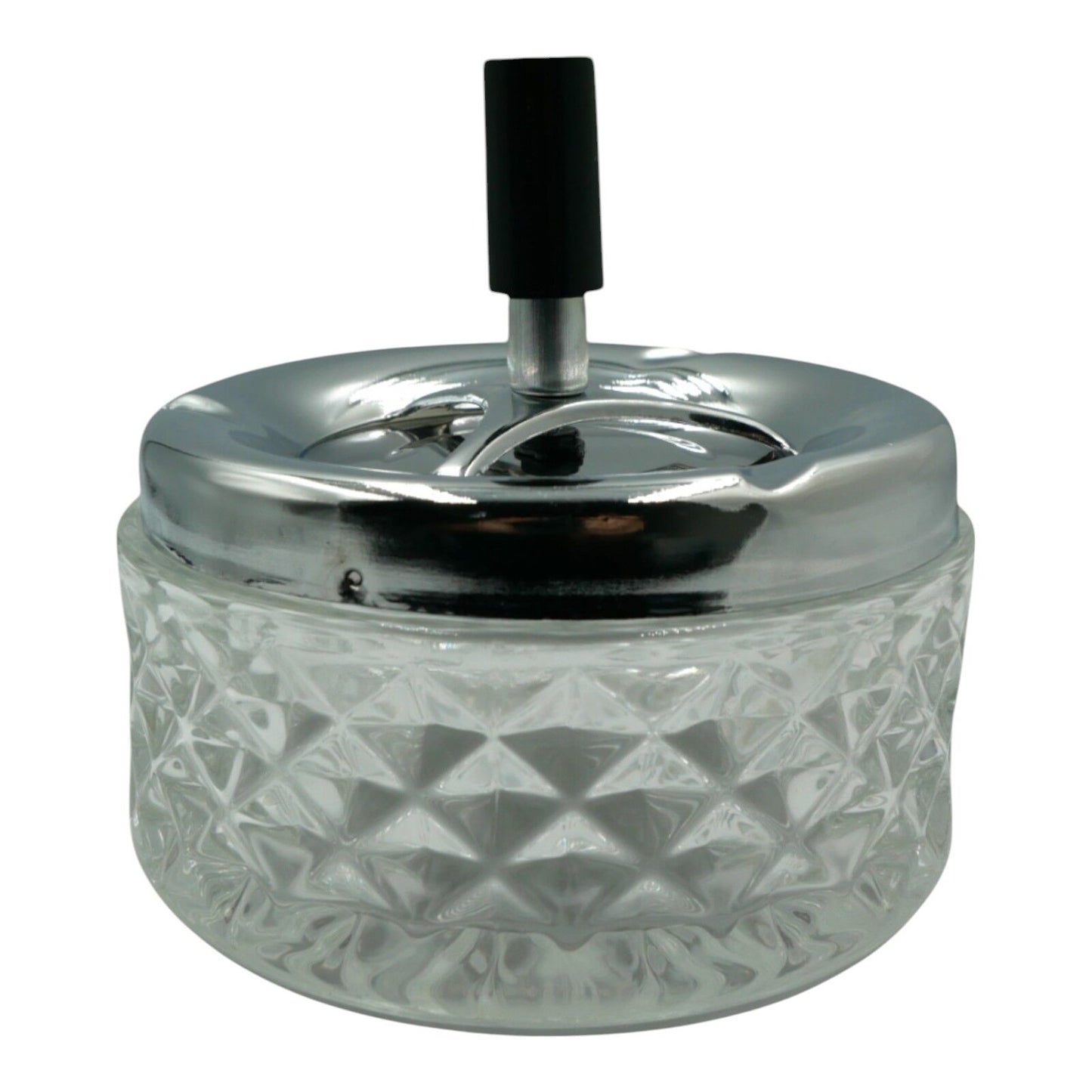 Vintage Clear Glass Push Down Ashtray Cigarette Smoke Ash Outdoor/Indoor