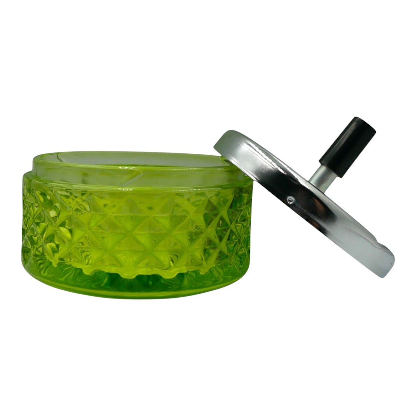 Vintage Green Glass Push Down Ashtray Cigarette Smoke Ash Outdoor/Indoor