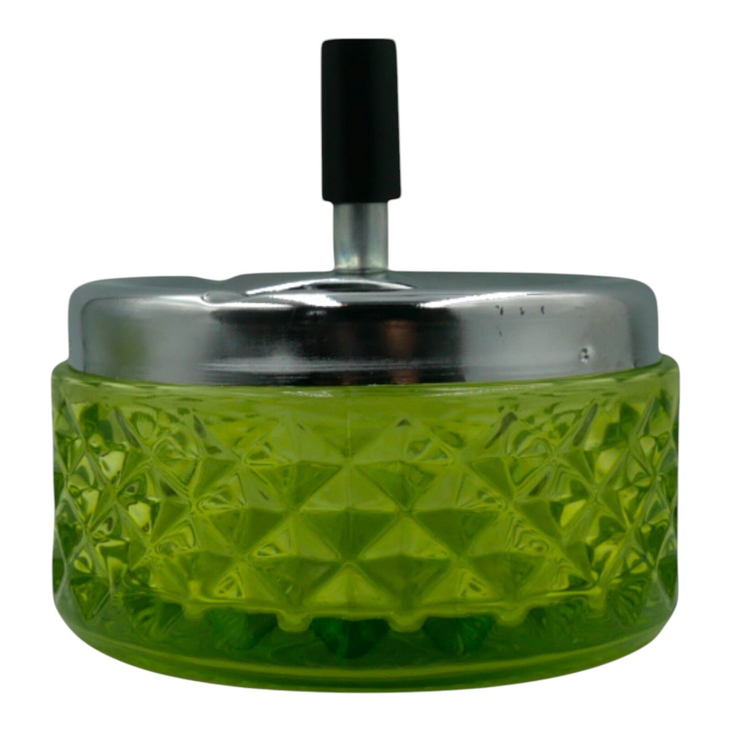 Vintage Green Glass Push Down Ashtray Cigarette Smoke Ash Outdoor/Indoor