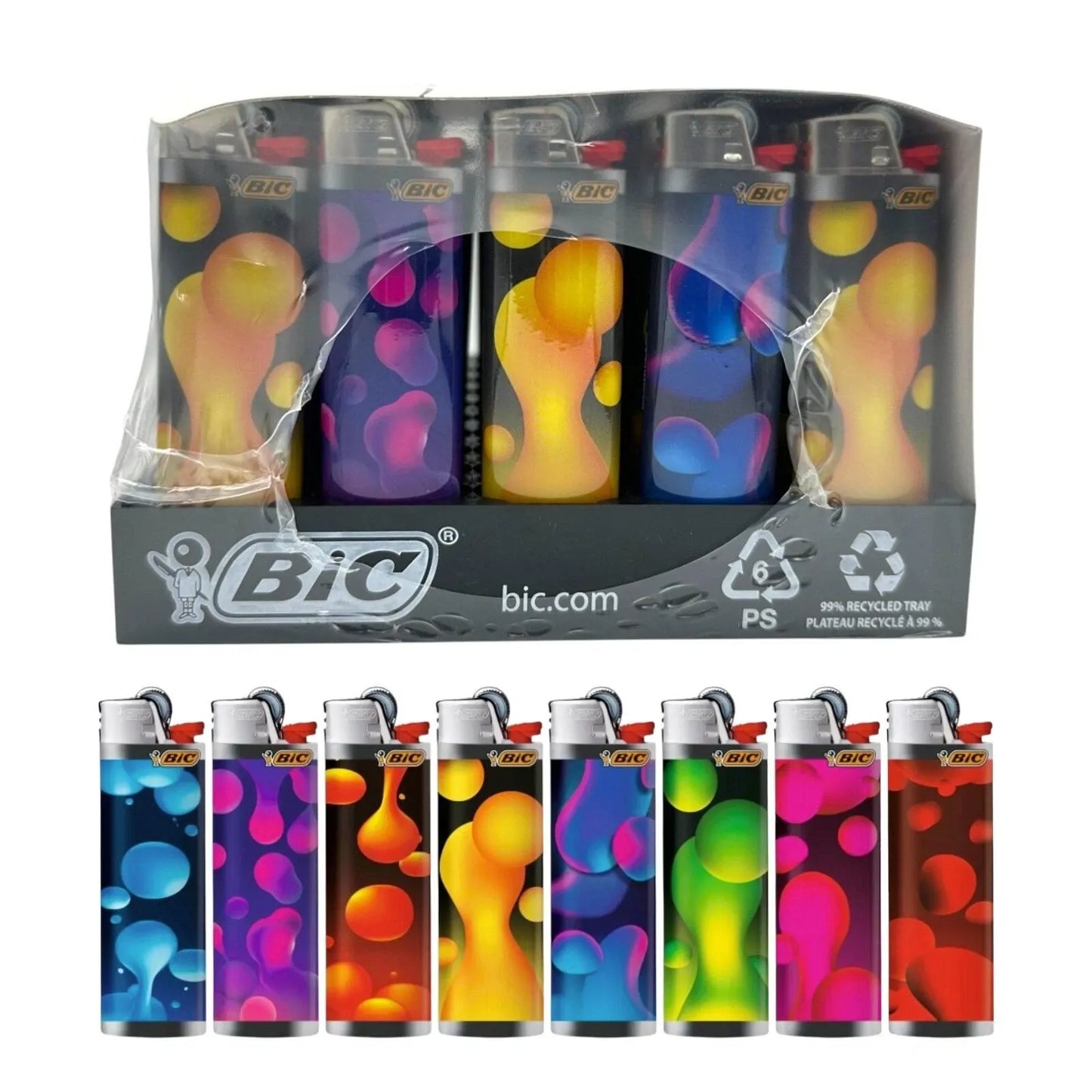 50x Custom Assorted BIC Maxi Lighters Various Designs Tray Box J26