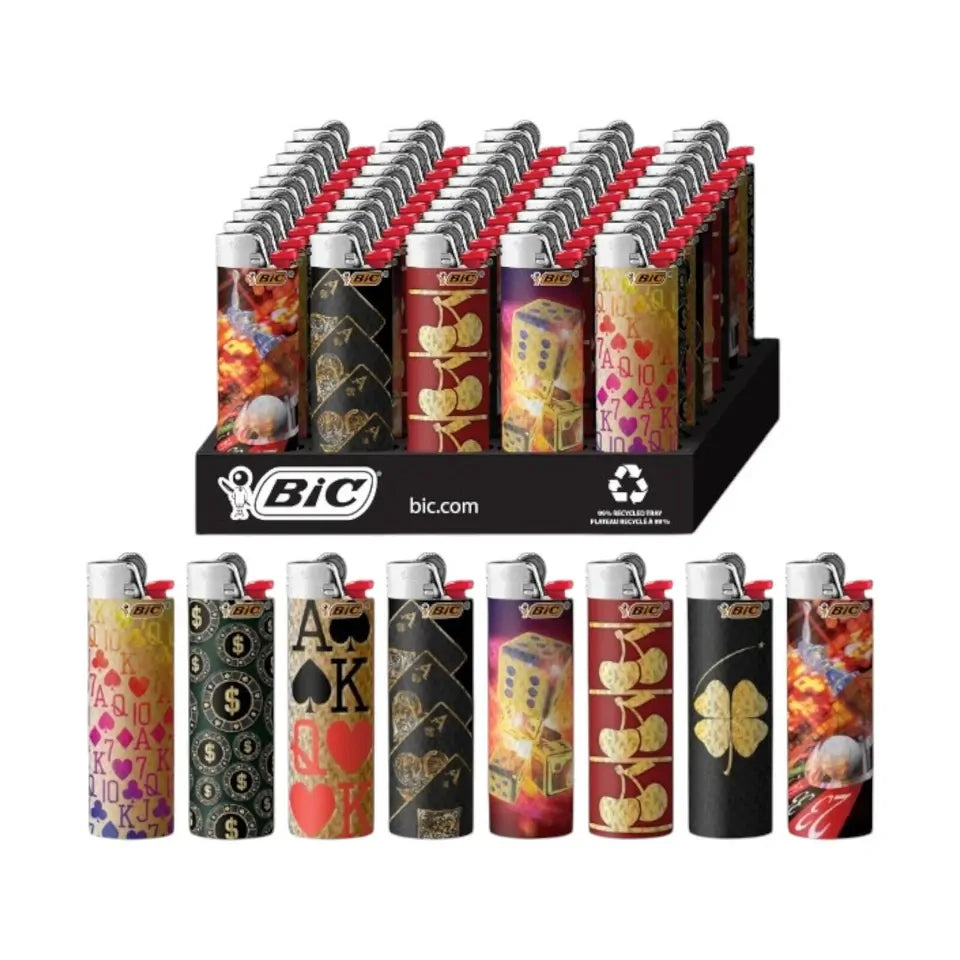 50x Custom Assorted BIC Maxi Lighters Various Designs Tray Box J26