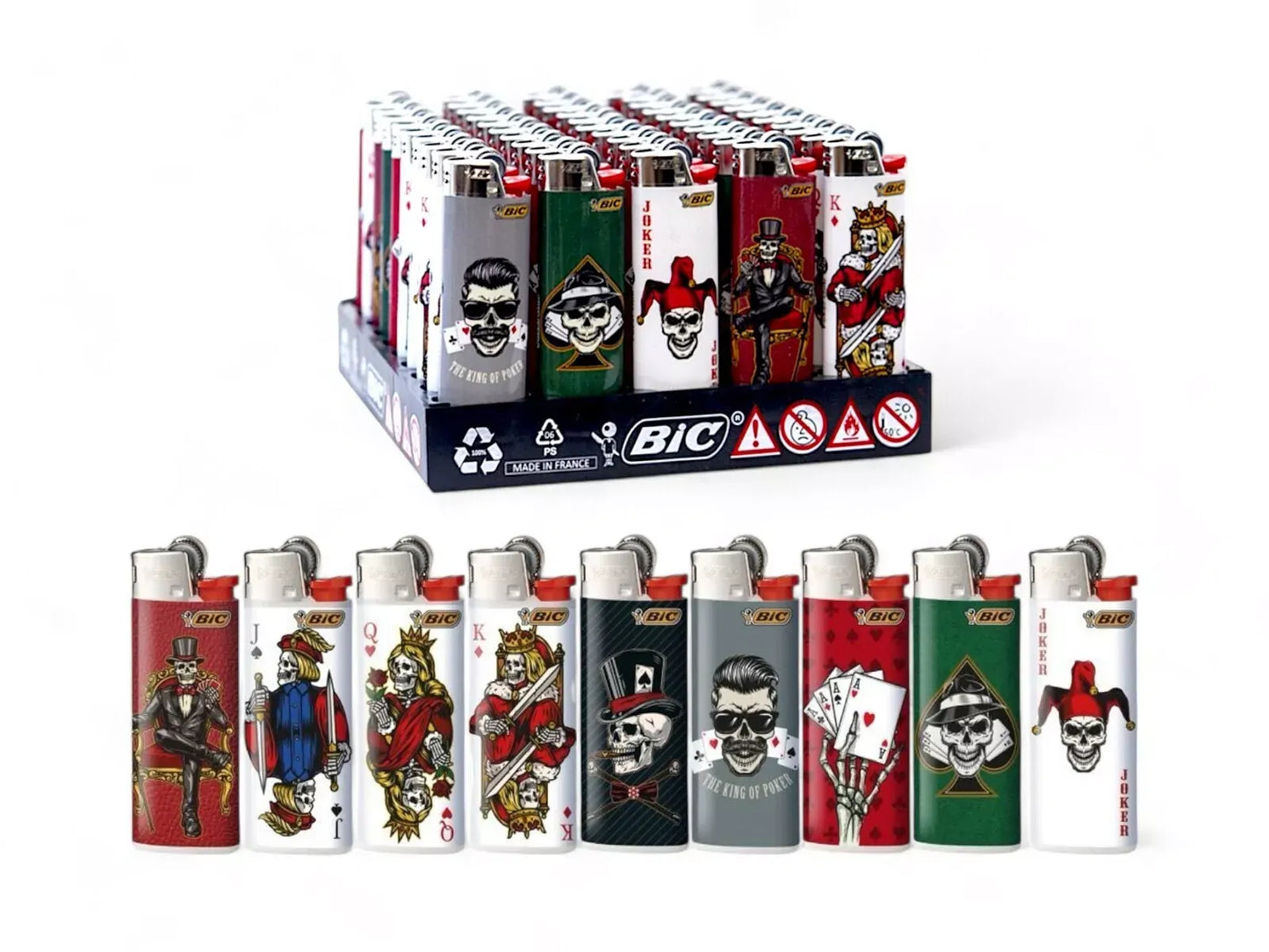 50x Custom Assorted BIC Maxi Lighters Various Designs Tray Box J26