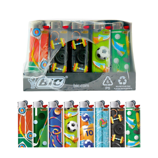 50x BIC Maxi Sports Design Lighters Box J26 Golf Soccer Gym Archery