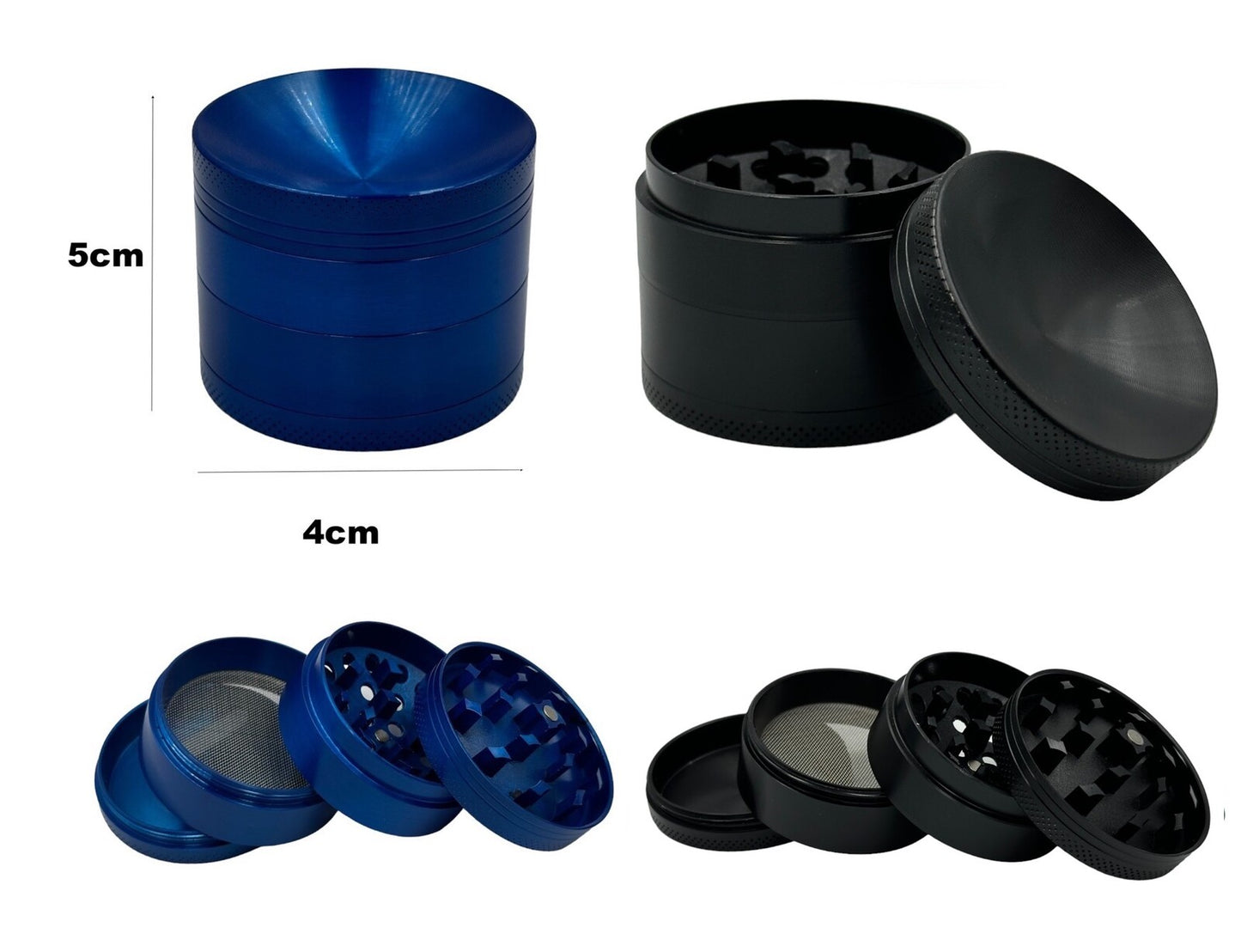 2-Pack 5cm Curved Herb Grinder Blue Black