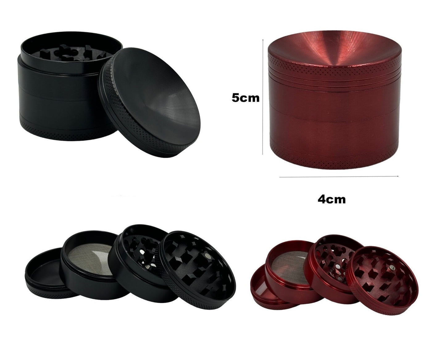 2-Pack 5cm Curved Herb Grinder Crush Red Black