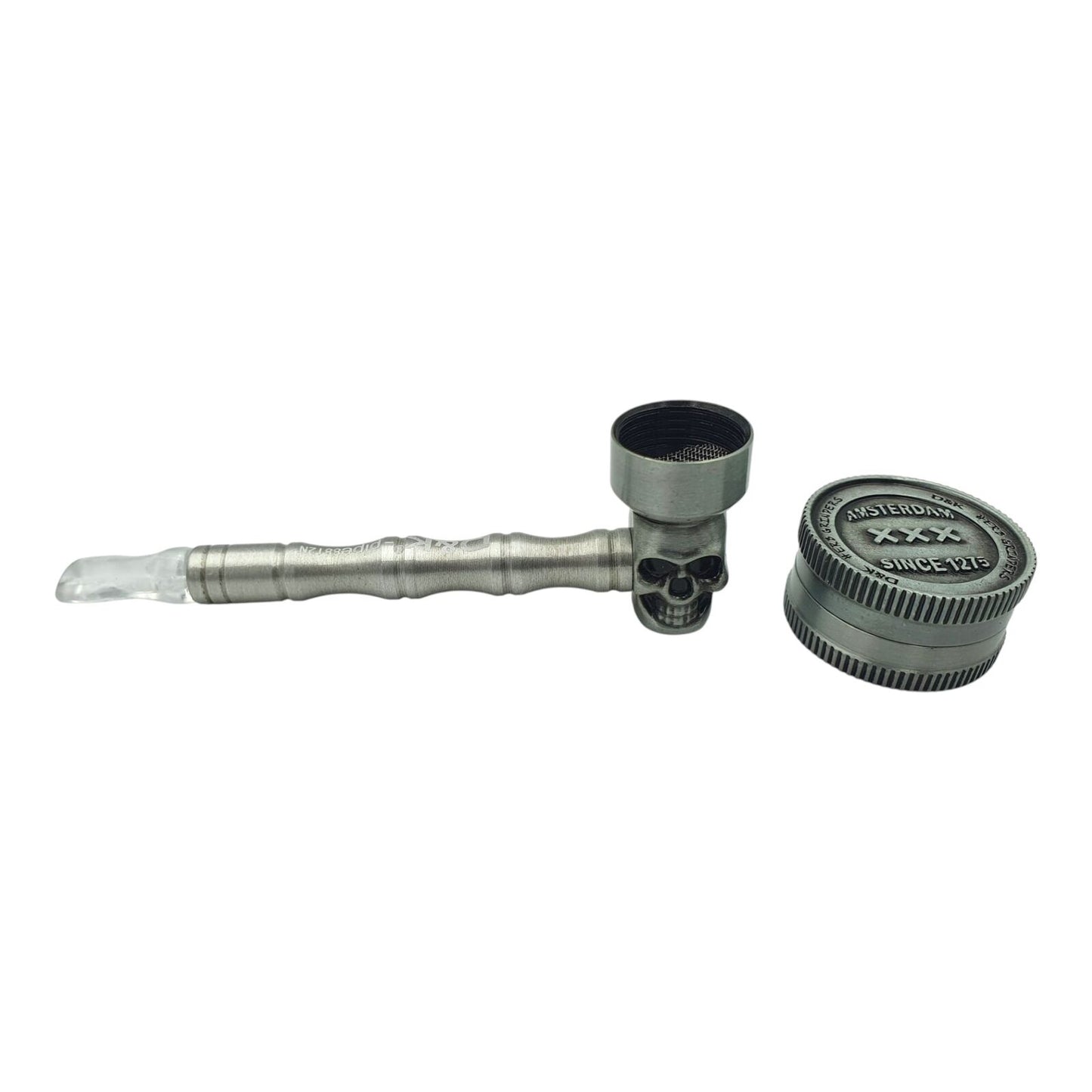Amsterdam Metal Herb Grinder 2 Piece Storage Pipe Smoking Set