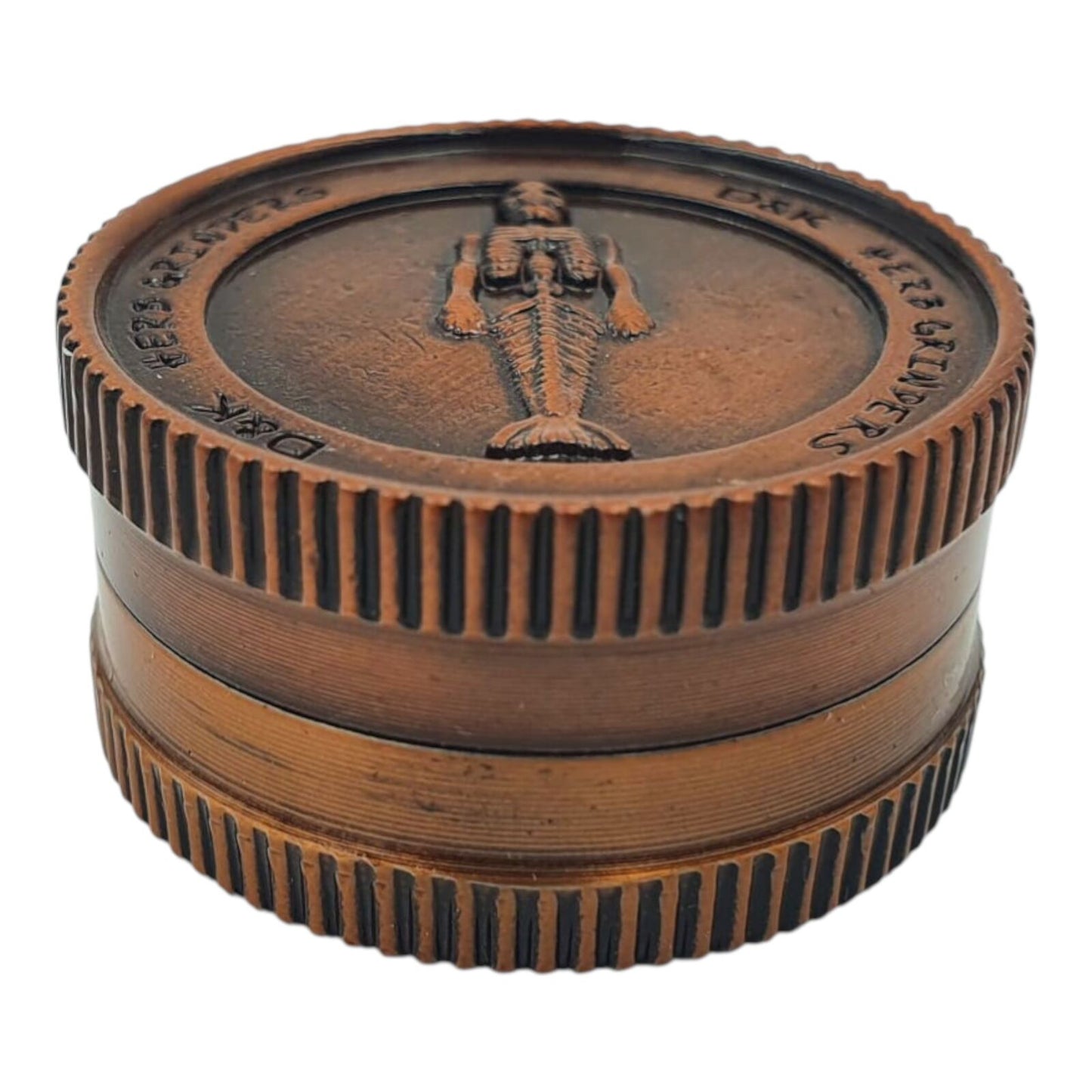 Bronze Skull Metal Herb Grinder 2 Piece Storage Pipe Smoking Set