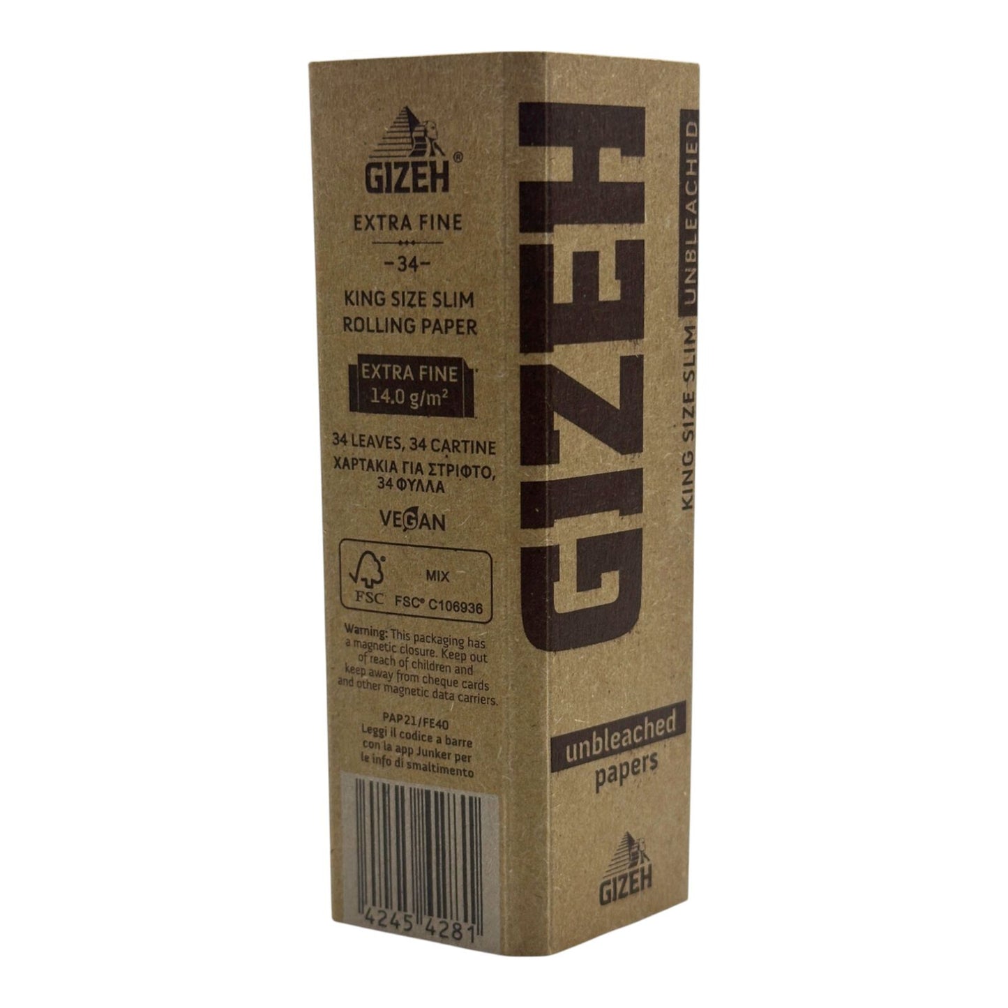 Gizeh King Size Slim Unbleached Rolling Papers Extra Fine 34 Leave
