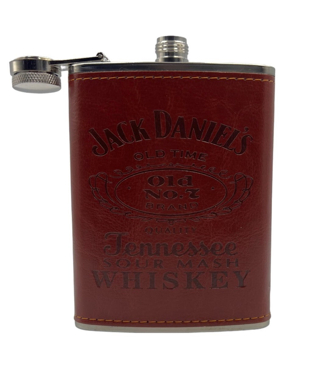 Jack Daniels Hip Flask and Shot Glass Gift Set Leather (8oz)